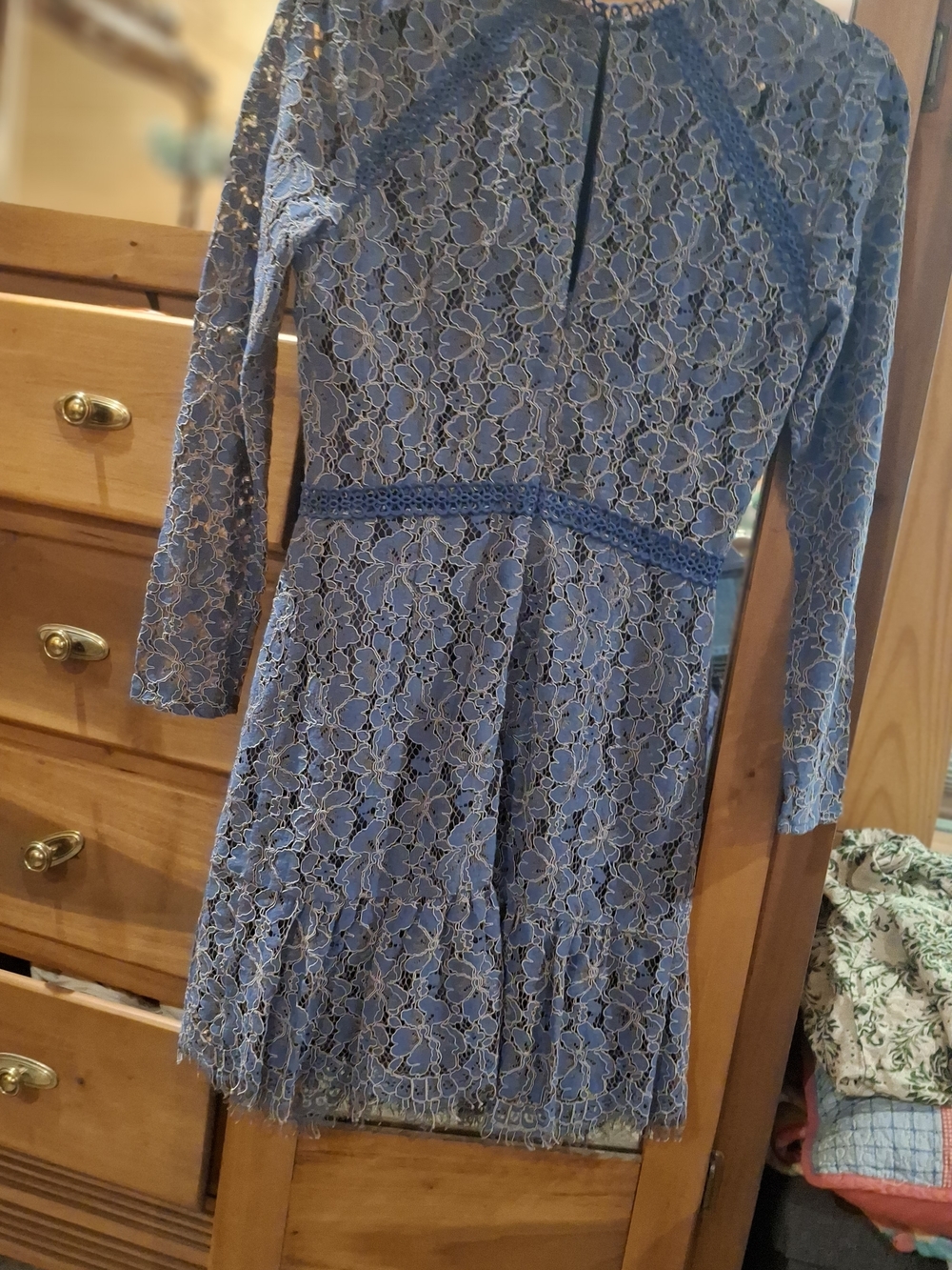 Adelyn Rae Blue Lace Long-Sleeve Fit & Flare Dress - Picture 4 of 8